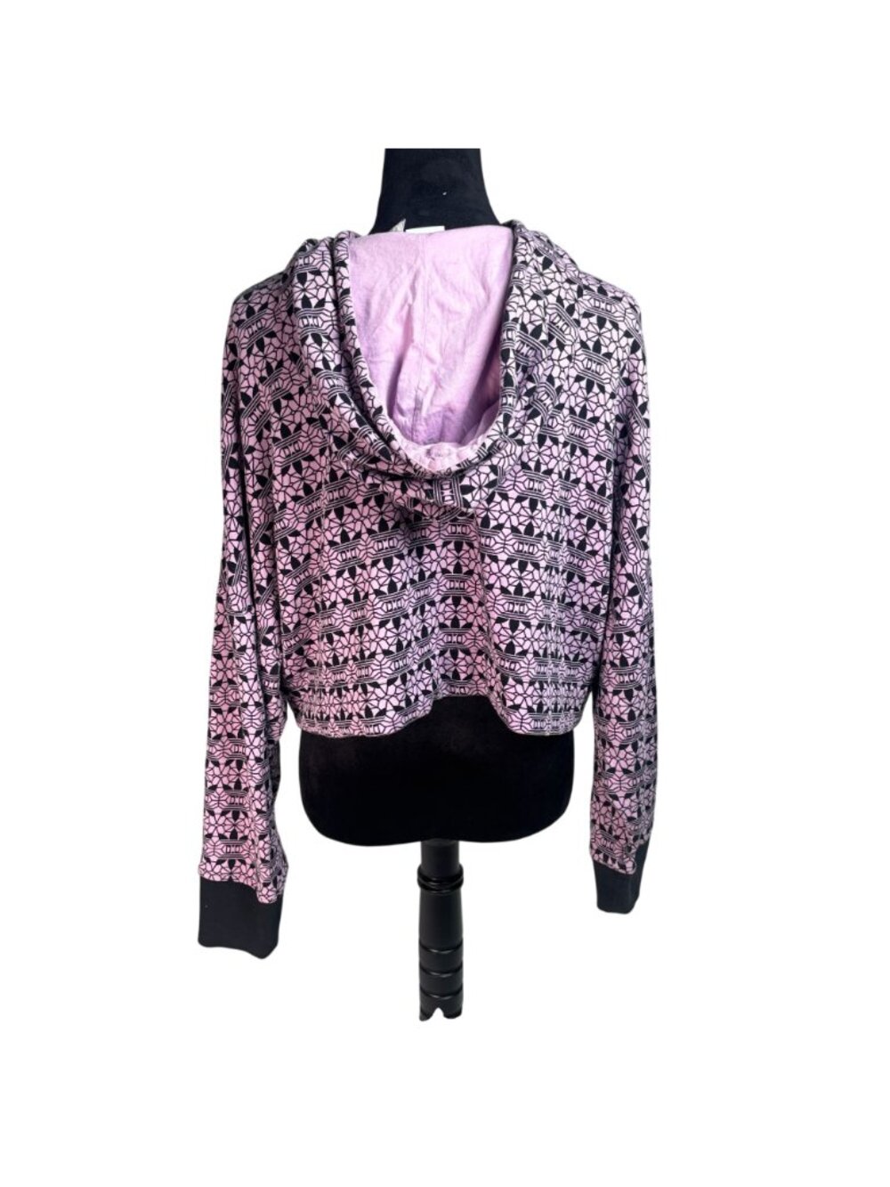 Adidas Purple Black Geometric Pattern Oversized Cropped Hoodie Pullover Small - Picture 5 of 14